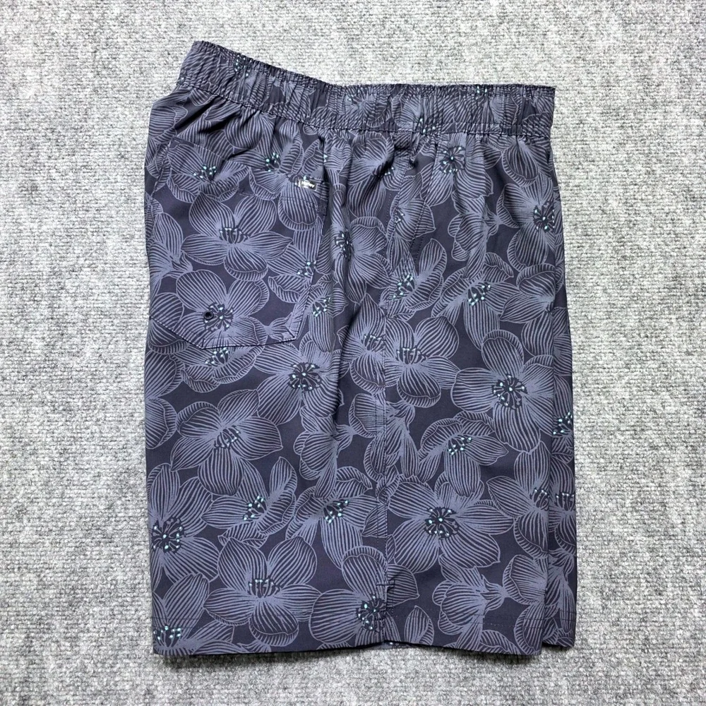 Hurley Men's XL Swim Trunks Blue Floral Board Shorts Elastic Waist 8 Inch Inseam